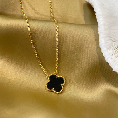 [Baslove]CLOVER 15MM SCHWARZER ONYX EINZELNE BLUMENHALSKETTE