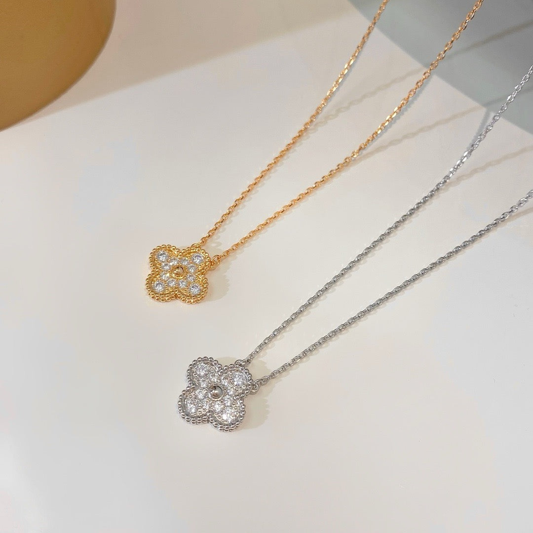 [Baslove]クローバー 15MM ダイヤモンド シングルフラワーネックレス