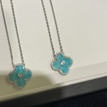 [Baslove]クローバー 15MM ダイヤモンド SVRES ポーセリンネックレス シルバー