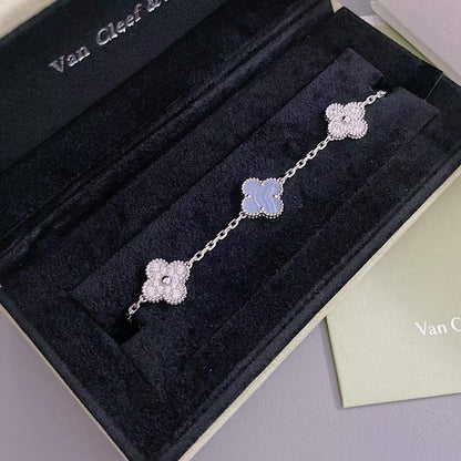 [Violet JW]CLOVER  5 MOTIF DIAMOND PURPLE CHALCEDONY BRACELET SILVER