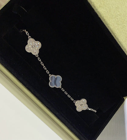 [Violet JW]CLOVER  5 MOTIF DIAMOND PURPLE CHALCEDONY BRACELET SILVER