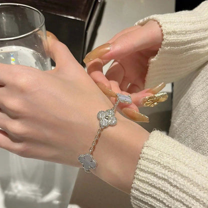[Violet JW]CLOVER  5 MOTIF DIAMOND PURPLE CHALCEDONY BRACELET SILVER