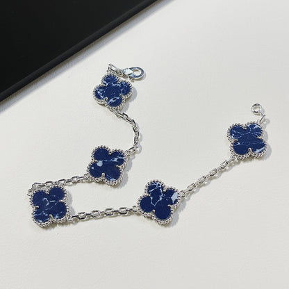 [Violet JW]CLOVER 5 MOTIF PIETERSITE SILVER BRACELET