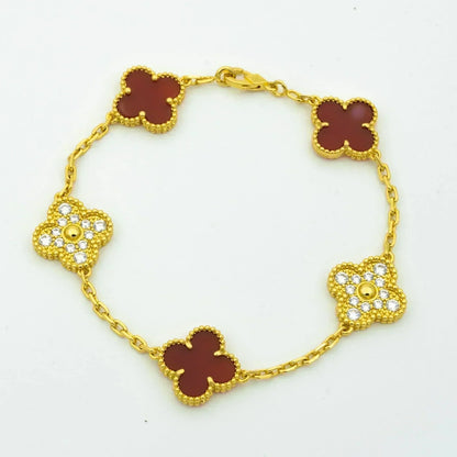 [Violet JW]CLOVER 5 MOTIFS CARNELIAN DIAMOND BRACELET