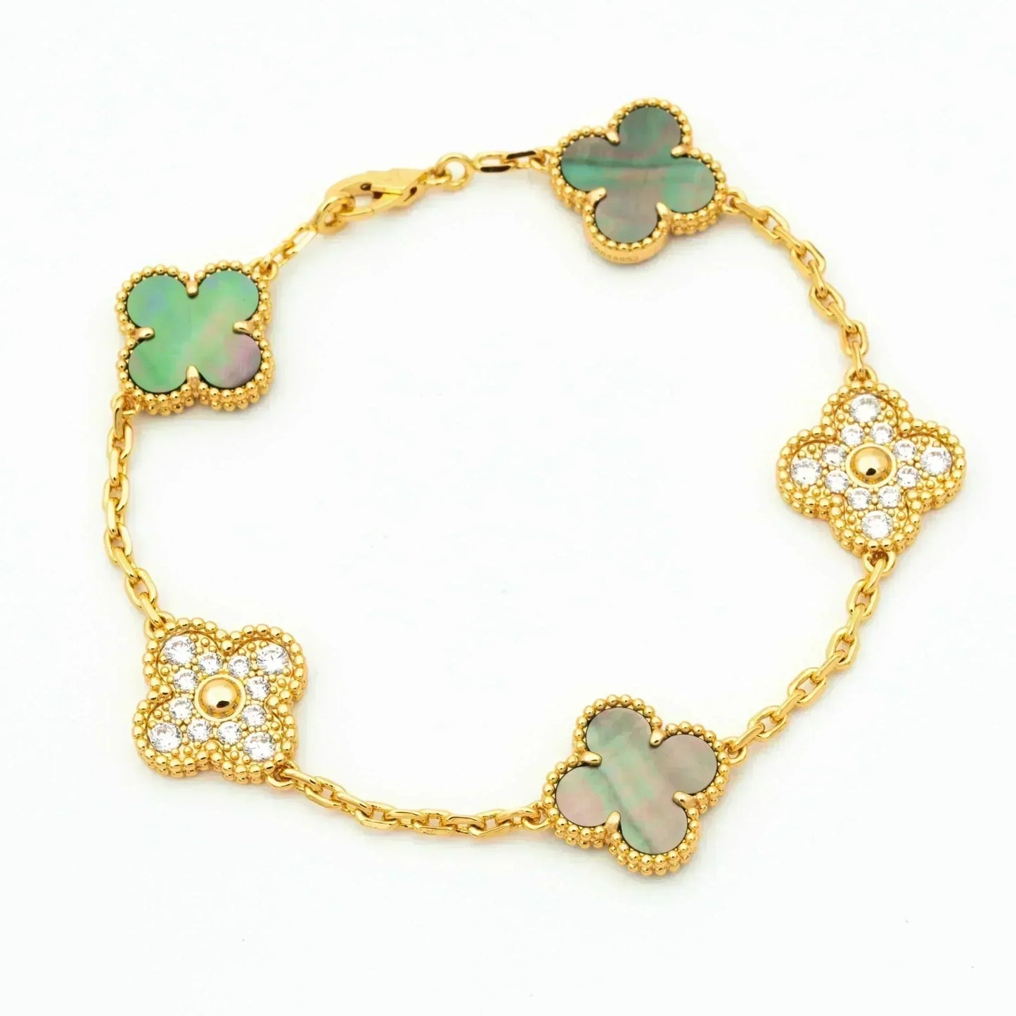 [Violet JW]CLOVER 5 MOTIF GRAY MOP DIAMOND BRACELET