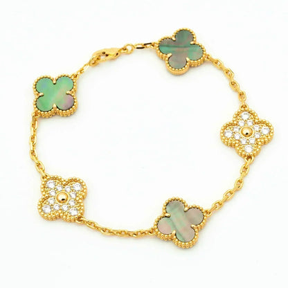 [Violet JW]CLOVER 5 MOTIF GRAY MOP DIAMOND BRACELET