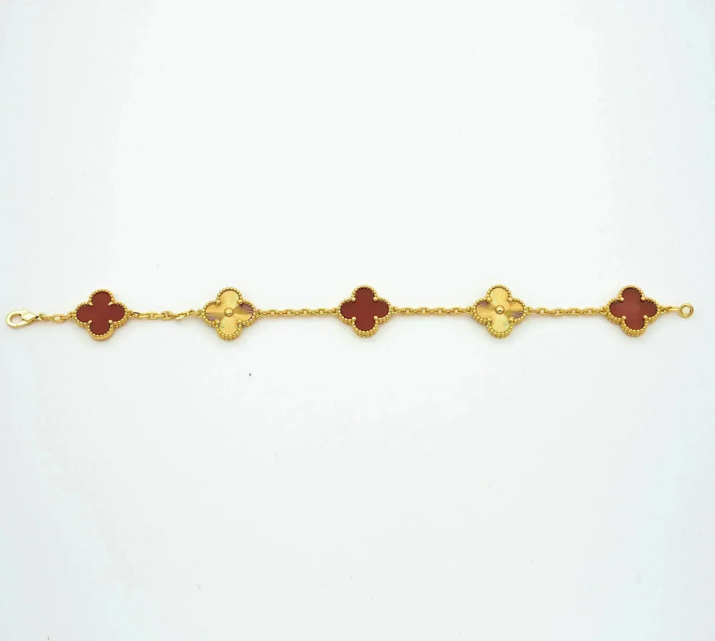 [Baslove] KLEEBLATT 5 MOTIVE KARNEOL GOLDARMBAND 