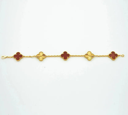[Baslove] KLEEBLATT 5 MOTIVE KARNEOL GOLDARMBAND 