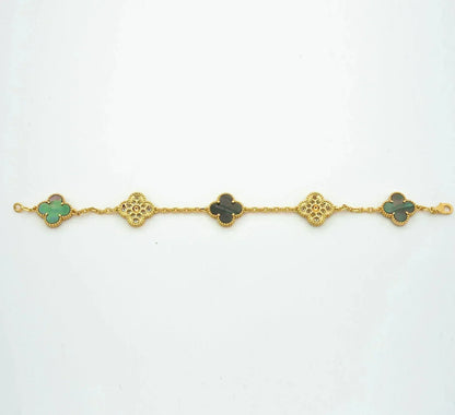 [Violet JW]CLOVER 5 MOTIF GRAY MOP DIAMOND BRACELET