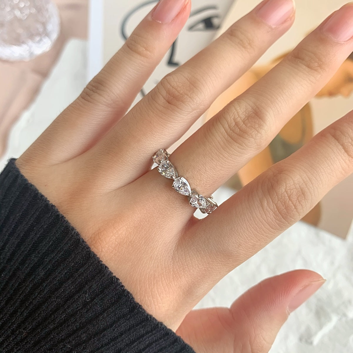 [Violet JW]Exquisite Pear Cut Tennis Ring