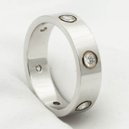 [Baslove] LIEBESRING 5,5 MM 6 DIAMANTEN SILBER