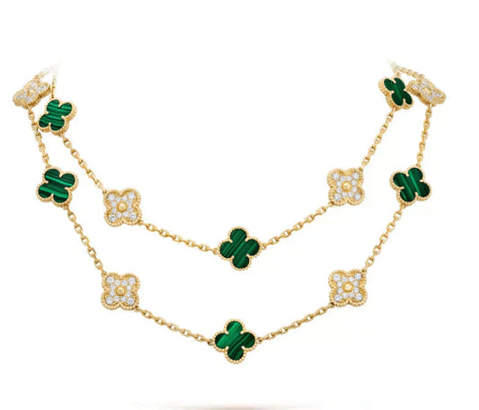 [Baslove]CLOVER 20 MOTIVE MALACHIT DIAMANT HALSKETTE