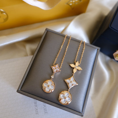 [Baslove] COLOR BLOSSOM LARIAT HALSKETTE ROSA GOLD WEIß MUTTER PERLE UND DIAMANT