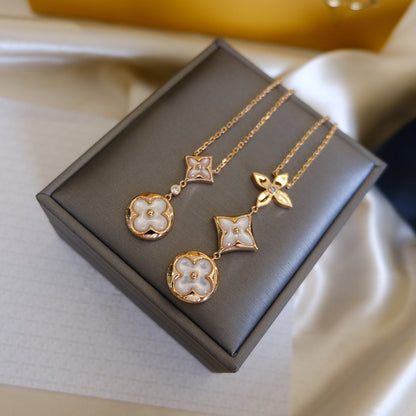 [Baslove] COLOR BLOSSOM LARIAT HALSKETTE ROSA GOLD WEIß MUTTER PERLE UND DIAMANT