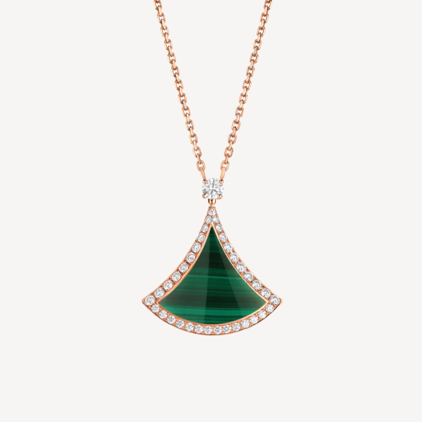 [Baslove]TRAUM MALACHIT DIAMANT GEPAPERTE ROSGOLD HALSKETTE