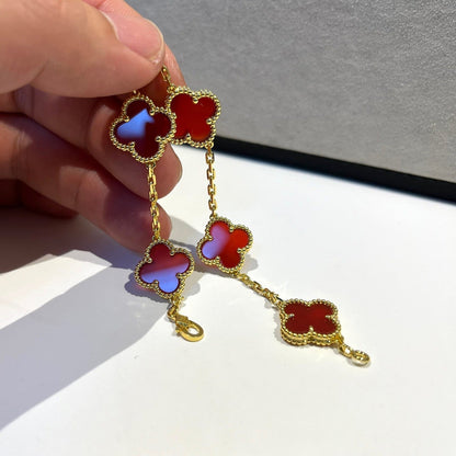 [Violet JW]CLOVER 5 MOTIFS RED AGATE  BRACELET