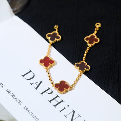 [Violet JW]CLOVER 5 MOTIFS RED AGATE  BRACELET