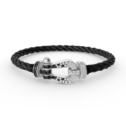 [Baslove]FORCE GROSSES HUFEISENARMBAND IN SCHWARZ UND WEISS MIT DIAMANTEN, SILBER