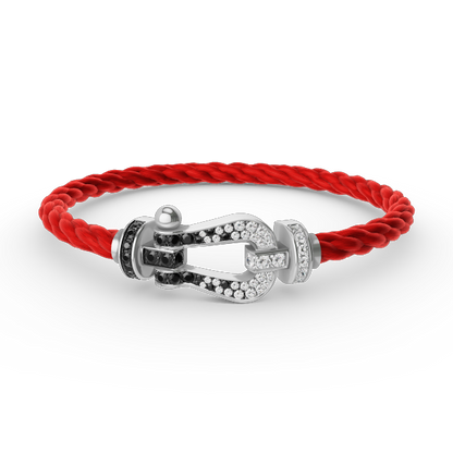 [Baslove]FORCE GROSSES HUFEISENARMBAND IN SCHWARZ UND WEISS MIT DIAMANTEN, SILBER