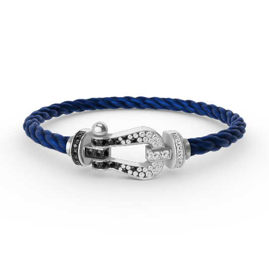[Baslove]FORCE GROSSES HUFEISENARMBAND IN SCHWARZ UND WEISS MIT DIAMANTEN, SILBER
