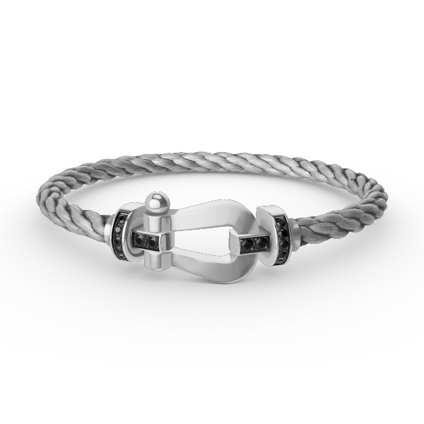 [Baslove]FORCE GROSSES HUFEISENARMBAND MIT SCHWARZEN DIAMANTEN SILBER