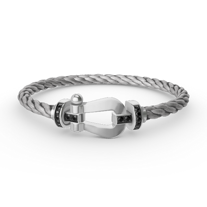 [Baslove]FORCE GROSSES HUFEISENARMBAND MIT SCHWARZEN DIAMANTEN SILBER