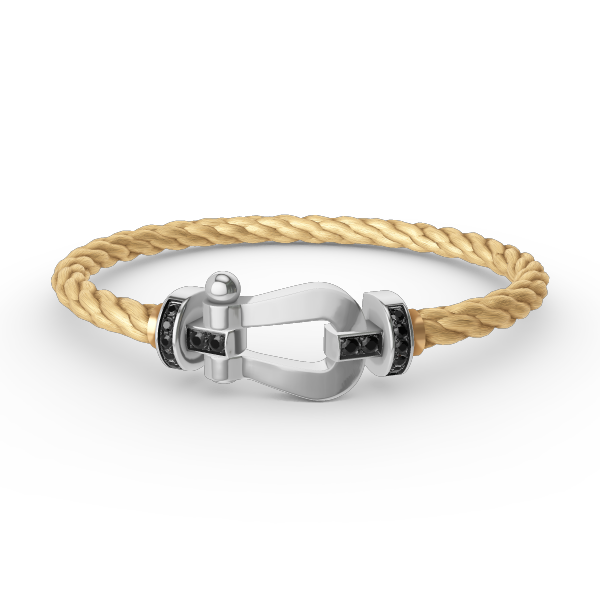 [Baslove]FORCE GROSSES HUFEISENARMBAND MIT SCHWARZEN DIAMANTEN SILBER