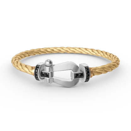 [Baslove]FORCE GROSSES HUFEISENARMBAND MIT SCHWARZEN DIAMANTEN SILBER