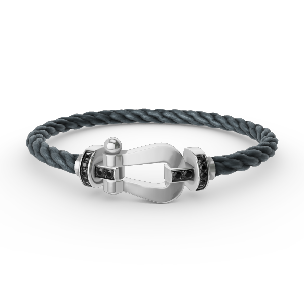 [Baslove]FORCE GROSSES HUFEISENARMBAND MIT SCHWARZEN DIAMANTEN SILBER