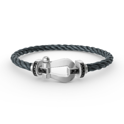 [Baslove]FORCE GROSSES HUFEISENARMBAND MIT SCHWARZEN DIAMANTEN SILBER