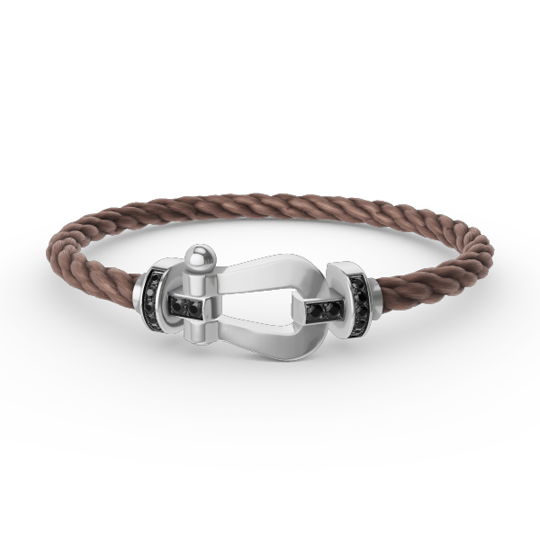 [Baslove]FORCE GROSSES HUFEISENARMBAND MIT SCHWARZEN DIAMANTEN SILBER