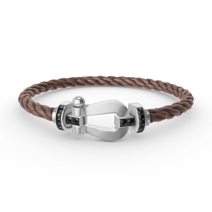 [Baslove]FORCE GROSSES HUFEISENARMBAND MIT SCHWARZEN DIAMANTEN SILBER