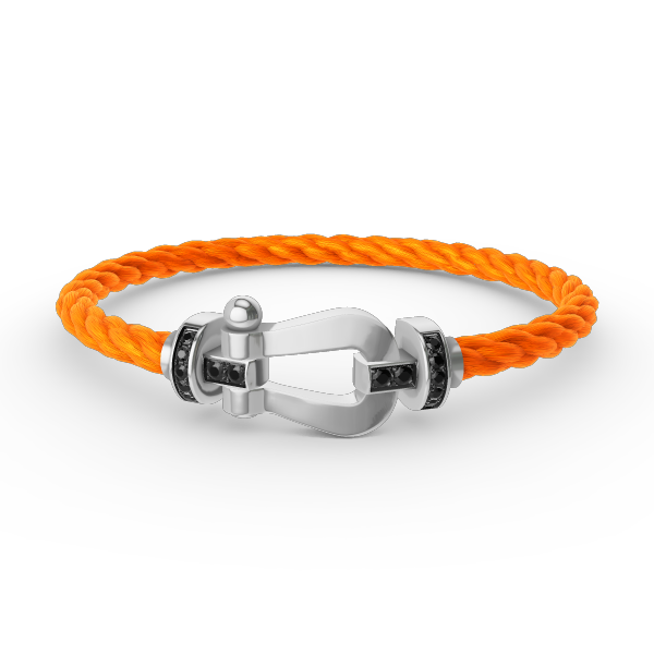 [Baslove]FORCE GROSSES HUFEISENARMBAND MIT SCHWARZEN DIAMANTEN SILBER