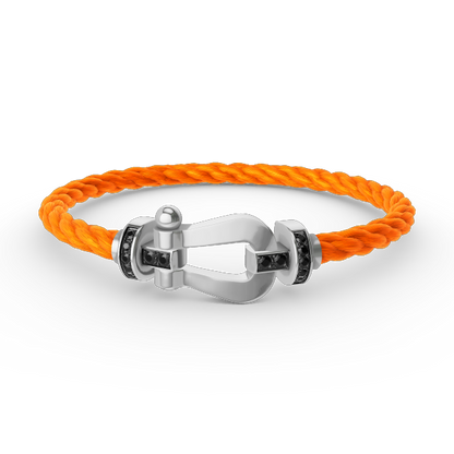 [Baslove]FORCE GROSSES HUFEISENARMBAND MIT SCHWARZEN DIAMANTEN SILBER