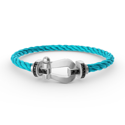 [Baslove]FORCE GROSSES HUFEISENARMBAND MIT SCHWARZEN DIAMANTEN SILBER