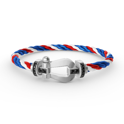 [Baslove]FORCE GROSSES HUFEISENARMBAND MIT SCHWARZEN DIAMANTEN SILBER