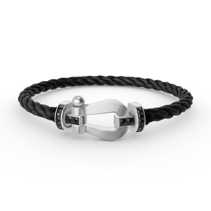 [Baslove]FORCE GROSSES HUFEISENARMBAND MIT SCHWARZEN DIAMANTEN SILBER