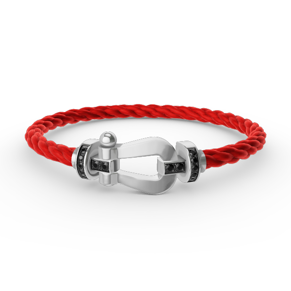 [Baslove]FORCE GROSSES HUFEISENARMBAND MIT SCHWARZEN DIAMANTEN SILBER