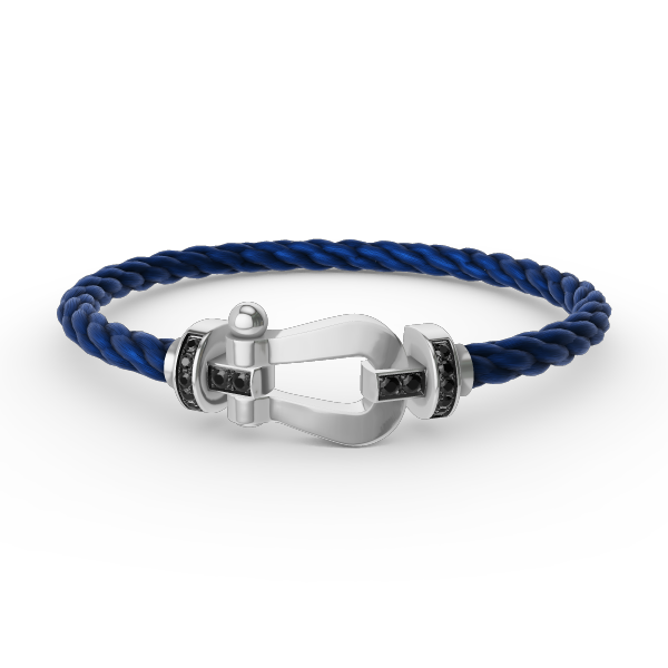 [Baslove]FORCE GROSSES HUFEISENARMBAND MIT SCHWARZEN DIAMANTEN SILBER