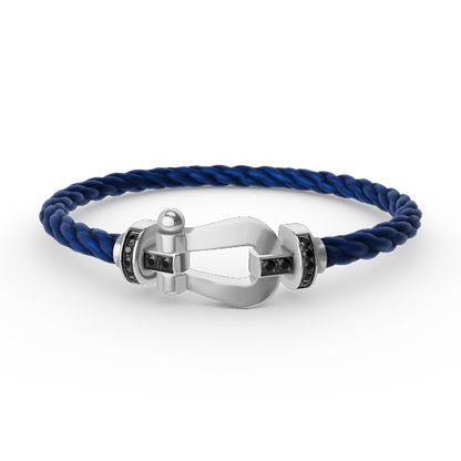 [Baslove]FORCE GROSSES HUFEISENARMBAND MIT SCHWARZEN DIAMANTEN SILBER