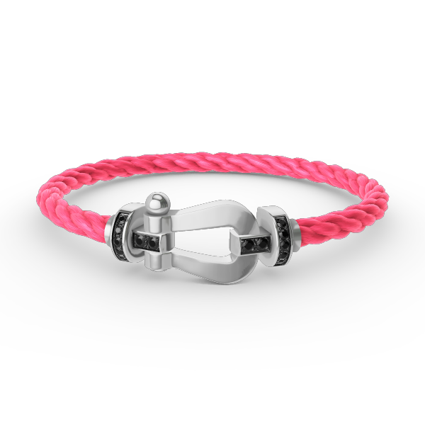 [Baslove]FORCE GROSSES HUFEISENARMBAND MIT SCHWARZEN DIAMANTEN SILBER