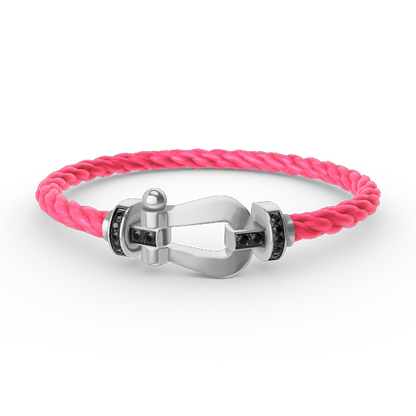 [Baslove]FORCE GROSSES HUFEISENARMBAND MIT SCHWARZEN DIAMANTEN SILBER