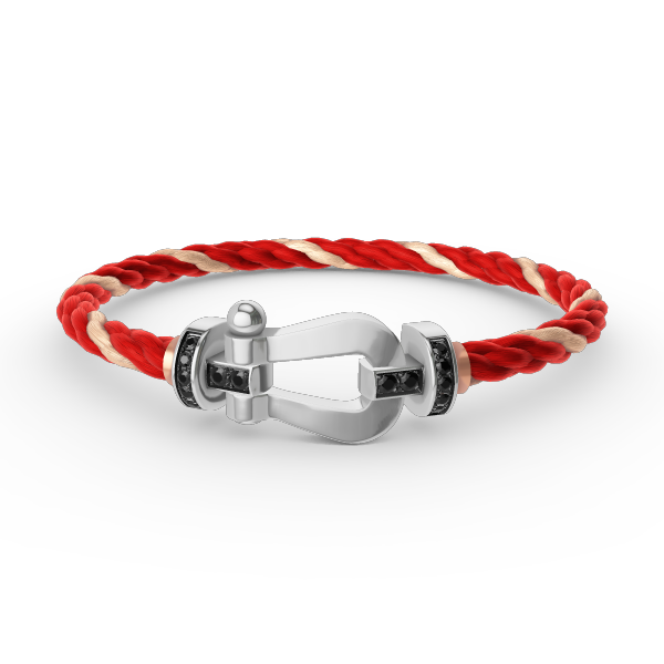 [Baslove]FORCE GROSSES HUFEISENARMBAND MIT SCHWARZEN DIAMANTEN SILBER