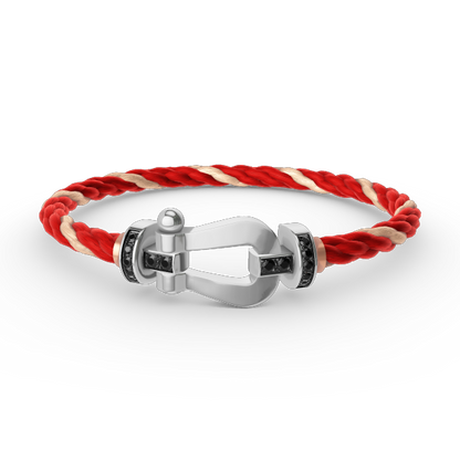 [Baslove]FORCE GROSSES HUFEISENARMBAND MIT SCHWARZEN DIAMANTEN SILBER