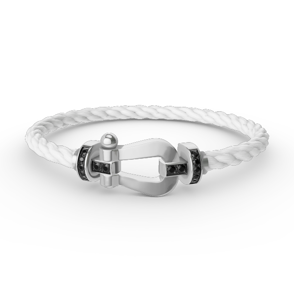 [Baslove]FORCE GROSSES HUFEISENARMBAND MIT SCHWARZEN DIAMANTEN SILBER