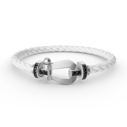 [Baslove]FORCE GROSSES HUFEISENARMBAND MIT SCHWARZEN DIAMANTEN SILBER