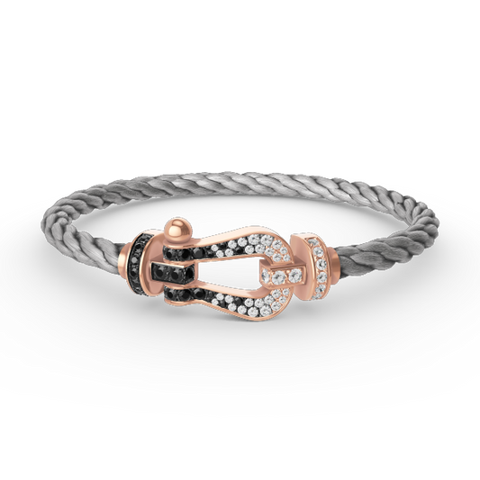 [Baslove]FORCE GROSSES HUFEISENARMBAND MIT SCHWARZEN WEISSEN DIAMANTEN UND ROSÉGOLD