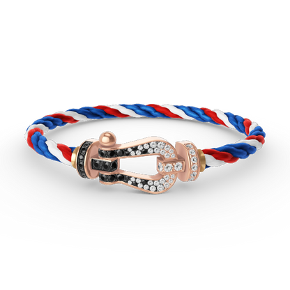 [Baslove]FORCE GROSSES HUFEISENARMBAND MIT SCHWARZEN WEISSEN DIAMANTEN UND ROSÉGOLD