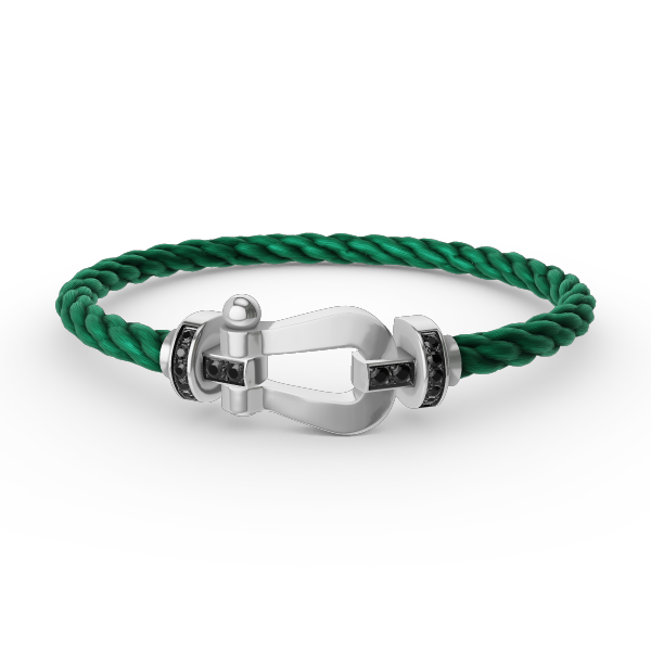 [Baslove]FORCE GROSSES HUFEISENARMBAND MIT SCHWARZEN DIAMANTEN SILBER