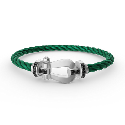 [Baslove]FORCE GROSSES HUFEISENARMBAND MIT SCHWARZEN DIAMANTEN SILBER